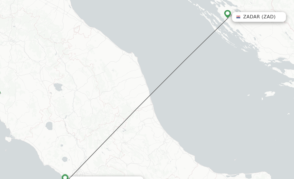 Flights from Zadar to Rome route map