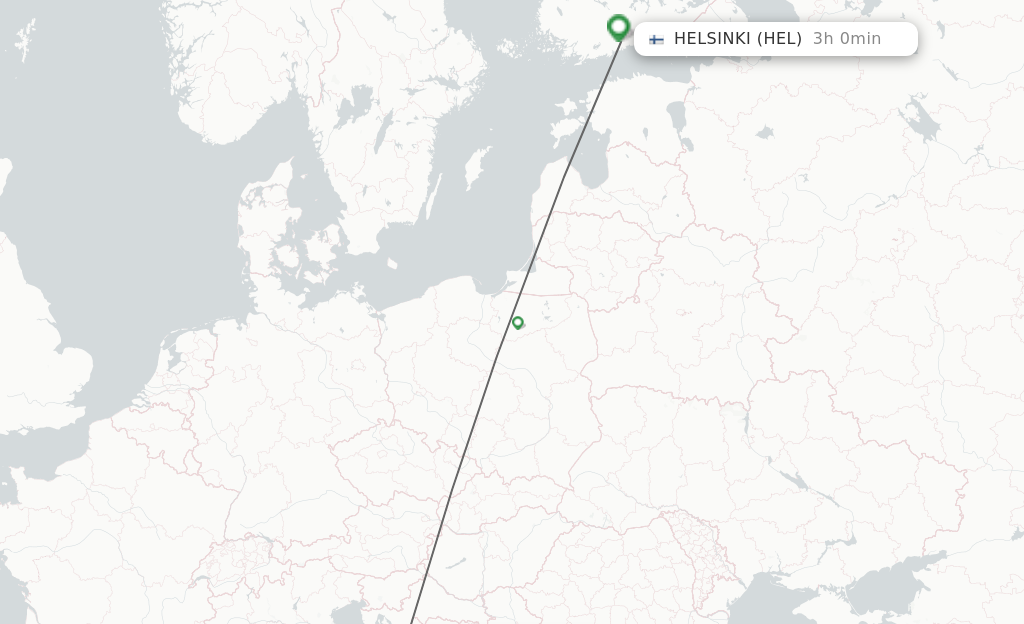 Flights from Zadar to Helsinki route map
