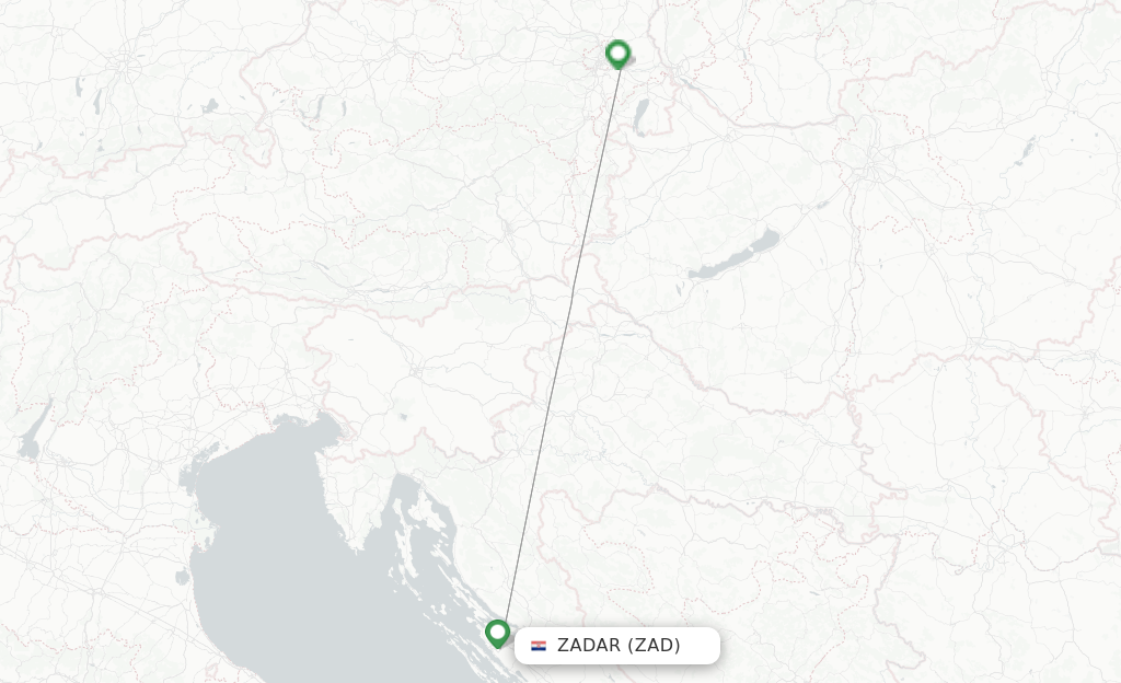 Route map with flights from Zadar with Austrian