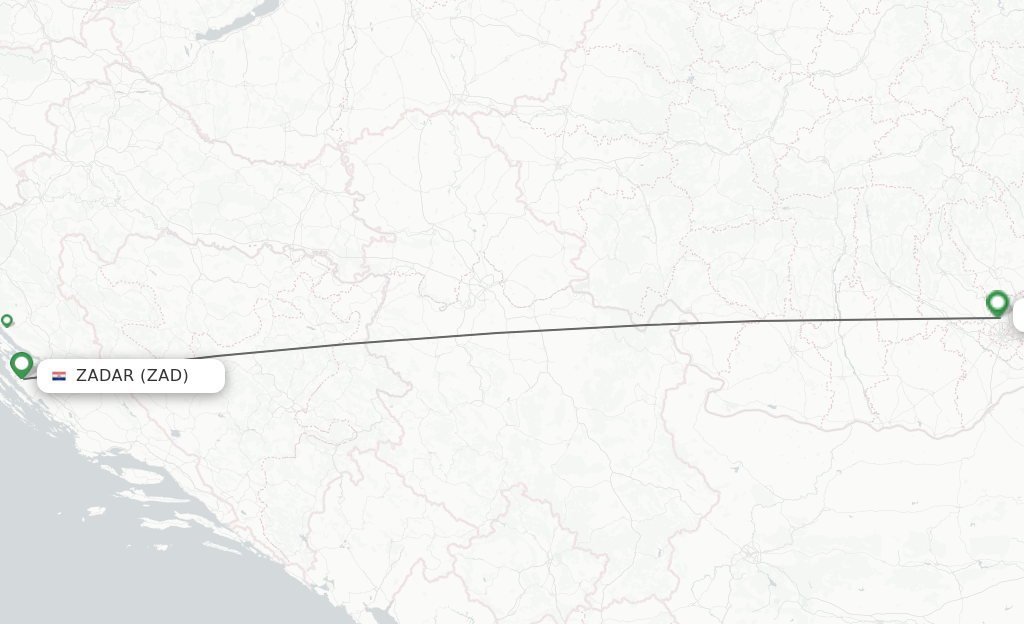 Flights from Zadar to Bucharest route map
