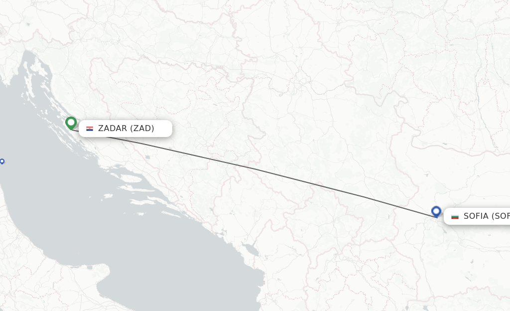 Flights from Zadar to Sofia route map