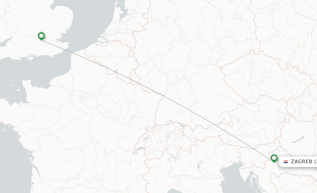 Route map with flights from Zagreb with British Airways