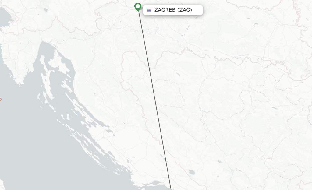 Flights from Zagreb to Bol route map