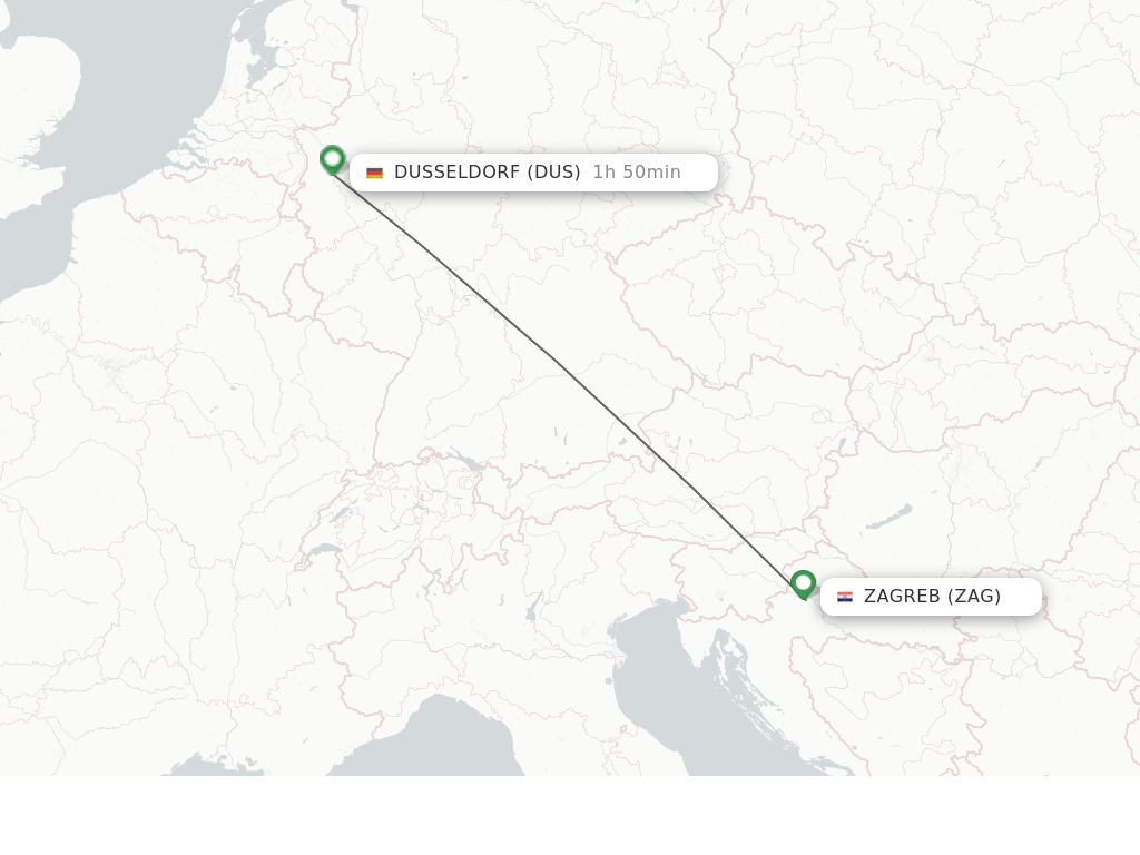 Flights from Zagreb to Dusseldorf route map