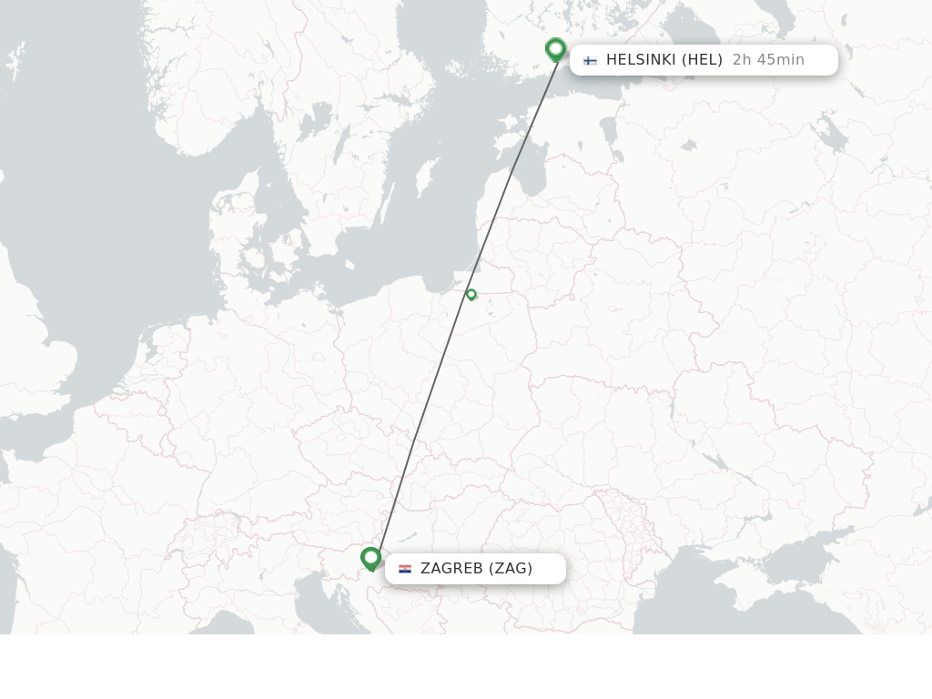 Flights from Zagreb to Helsinki route map