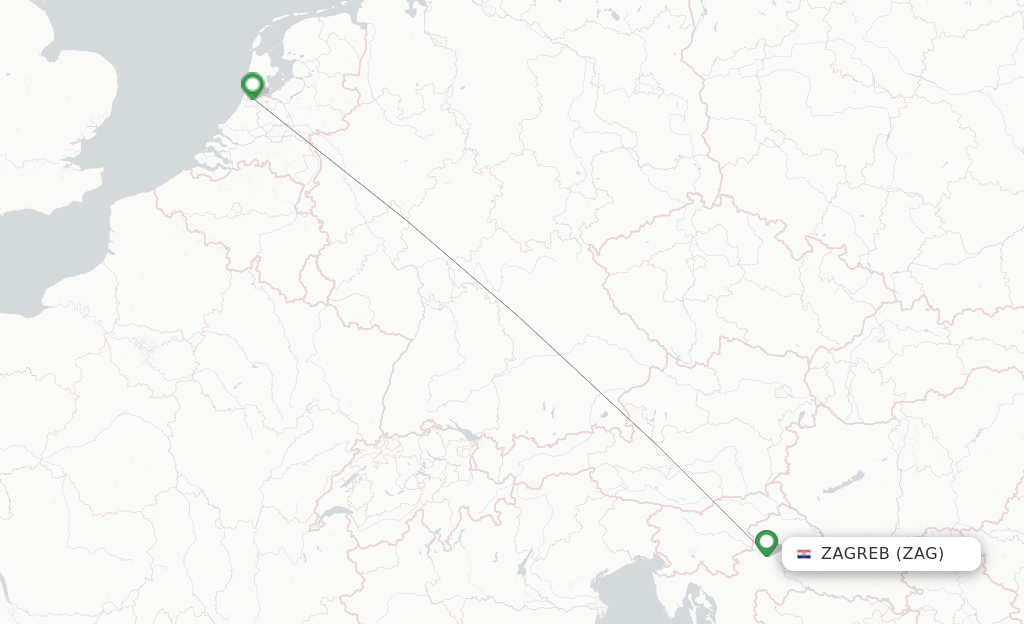 Route map with flights from Zagreb with KLM