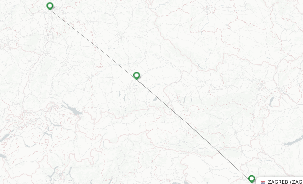 Route map with flights from Zagreb with Lufthansa