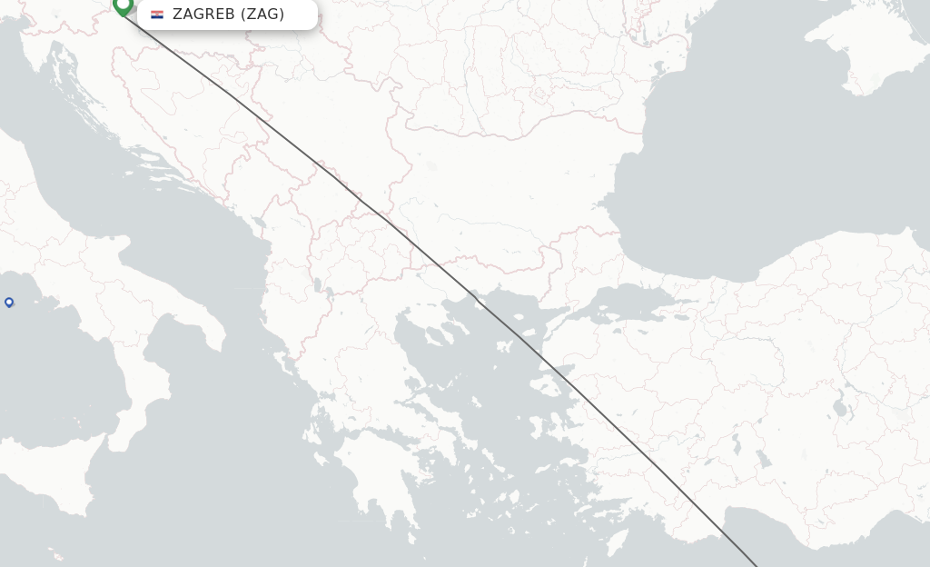 Flights from Zagreb to Paphos route map