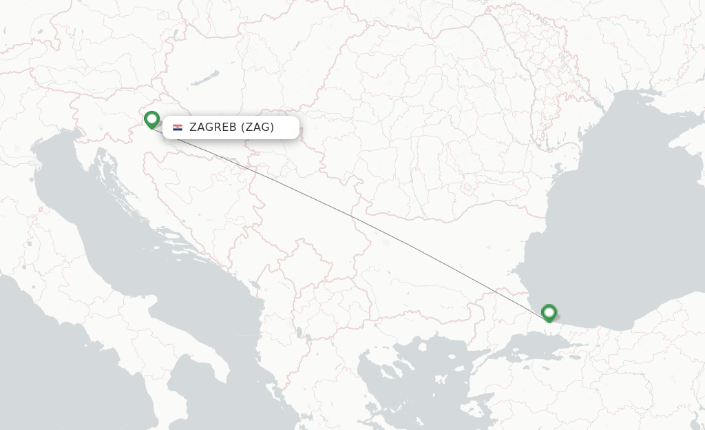 Route map with flights from Zagreb with Turkish Airlines