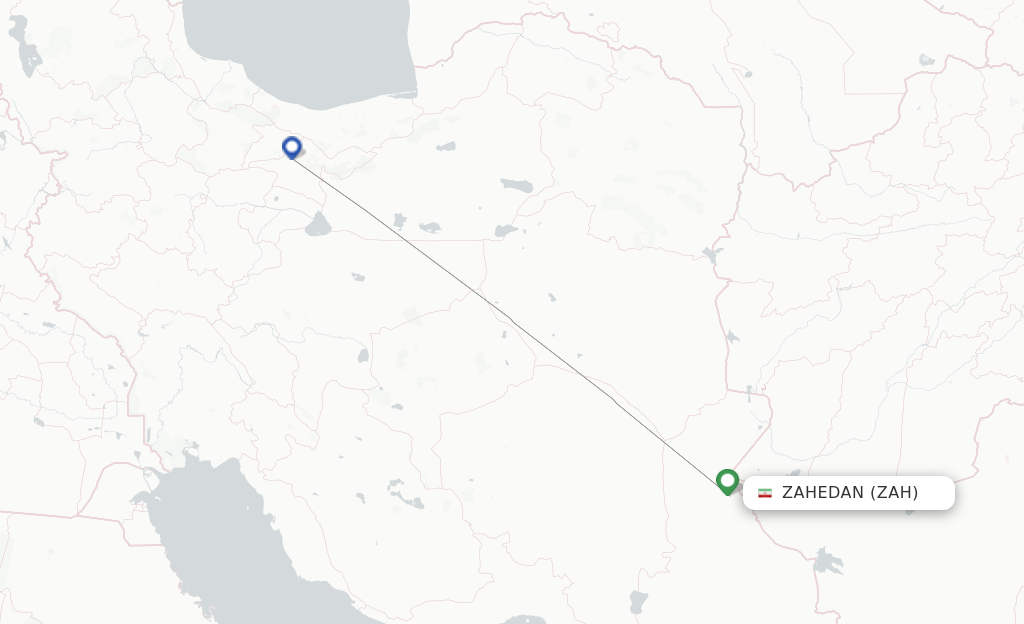Route map with flights from Zahedan with Iran Airtour