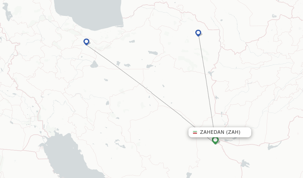 Route map with flights from Zahedan with Iran Aseman Airlines