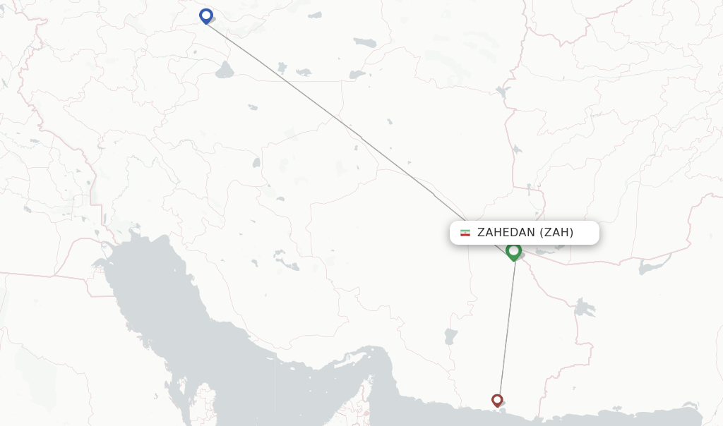 Route map with flights from Zahedan with Iran Air