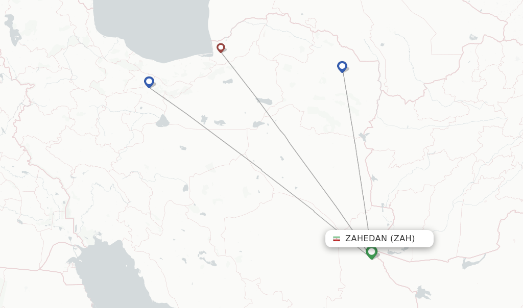 Route map with flights from Zahedan with Qeshm Air