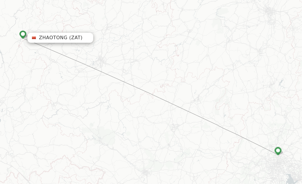 Route map with flights from Zhaotong with China Southern
