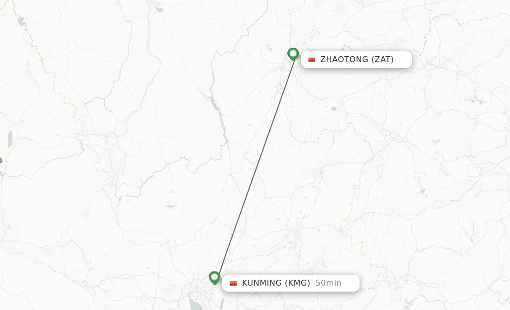 Flights from Zhaotong to Kunming route map