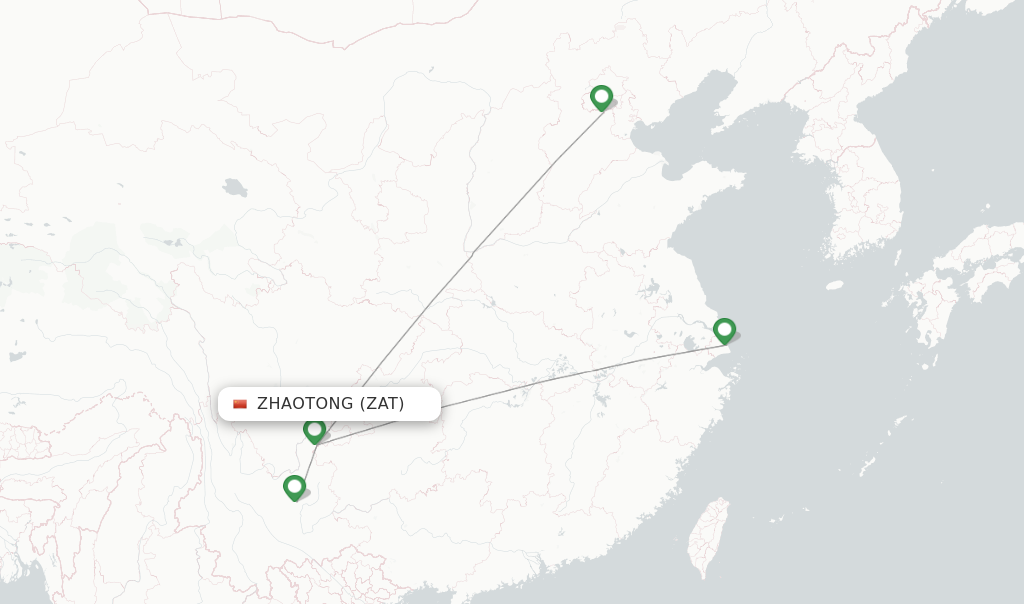 Route map with flights from Zhaotong with China Eastern