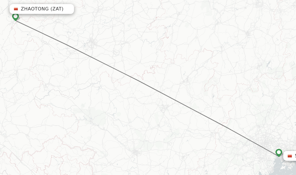 Flights from Zhaotong to Shenzhen route map