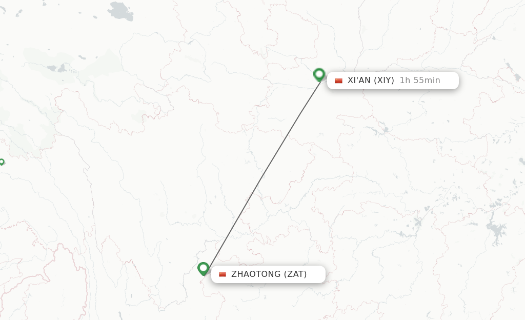 Flights from Zhaotong to Xian route map