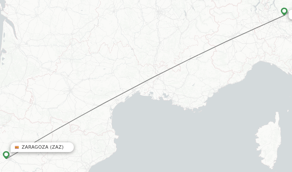 Flights from Zaragoza to Milan route map