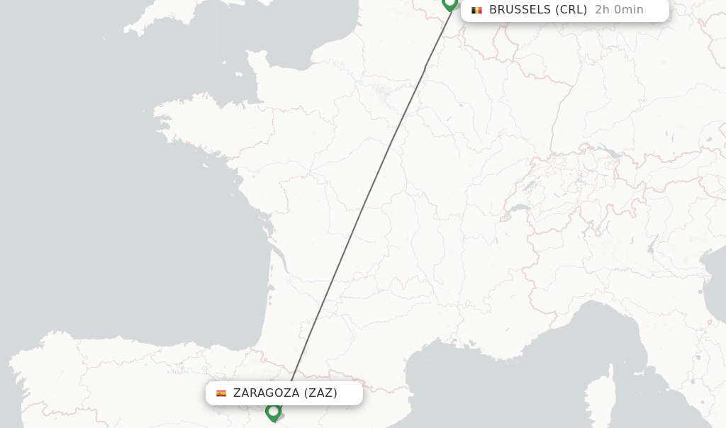 Flights from Zaragoza to Brussels route map