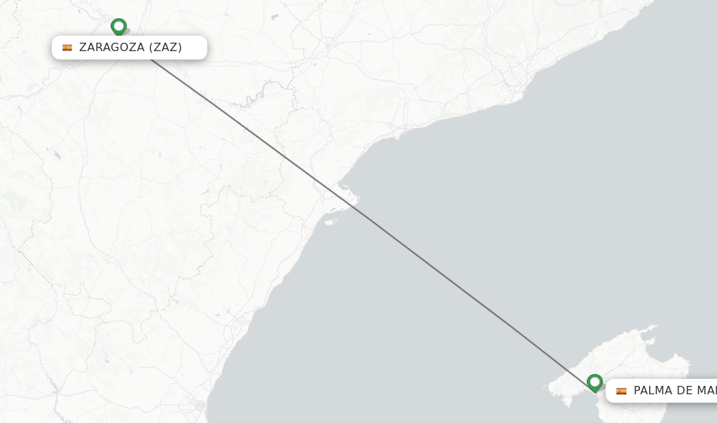 Flights from Zaragoza to Palma de Mallorca route map