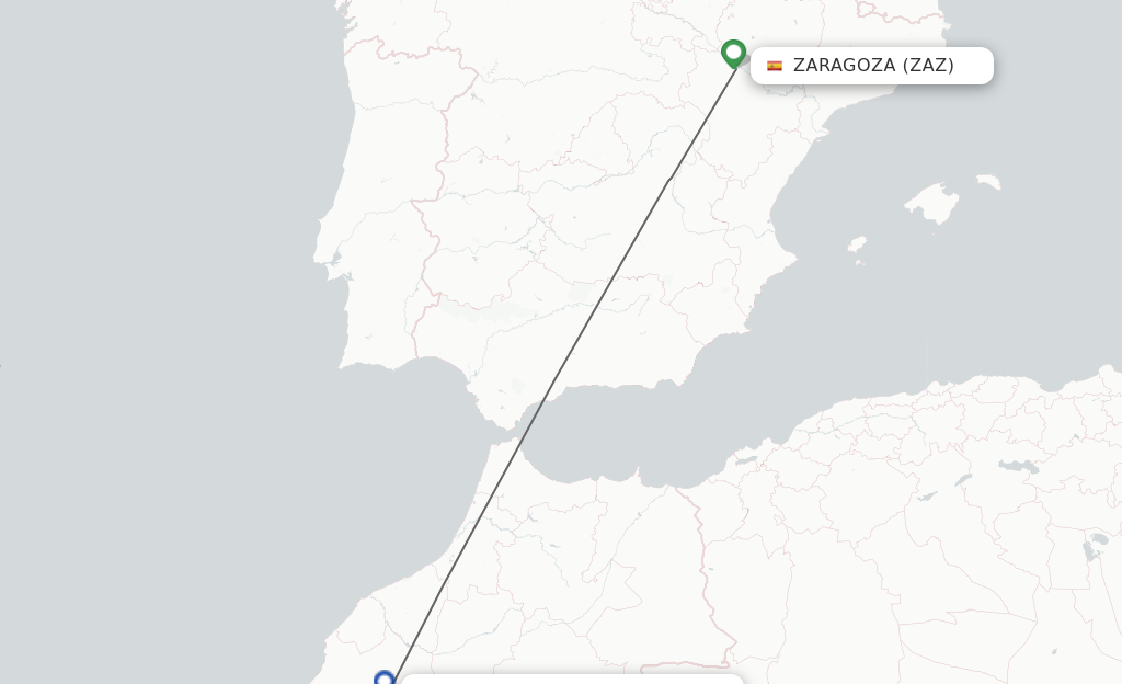 Flights from Zaragoza to Marrakech route map