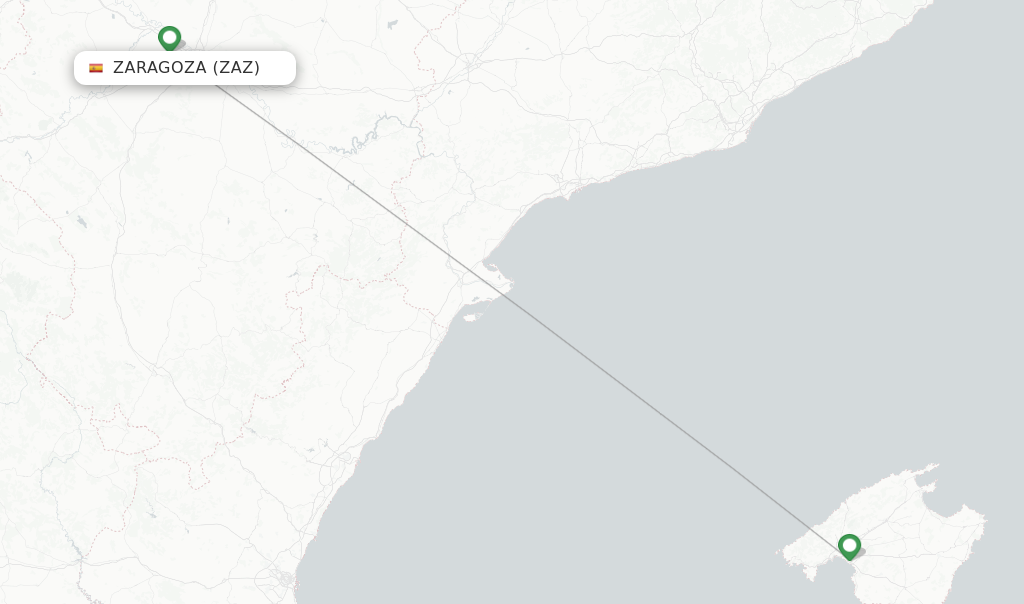 Route map with flights from Zaragoza with Vueling