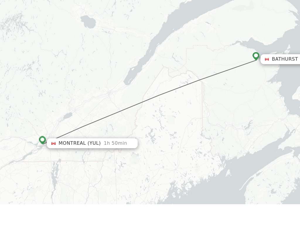 Flights from Bathurst to Montreal route map