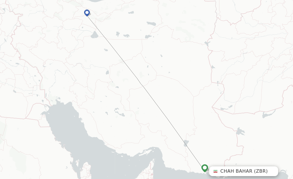 Route map with flights from Chah Bahar with Iran Airtour
