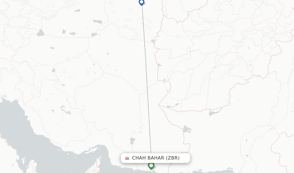 Route map with flights from Chah Bahar with Iran Aseman Airlines