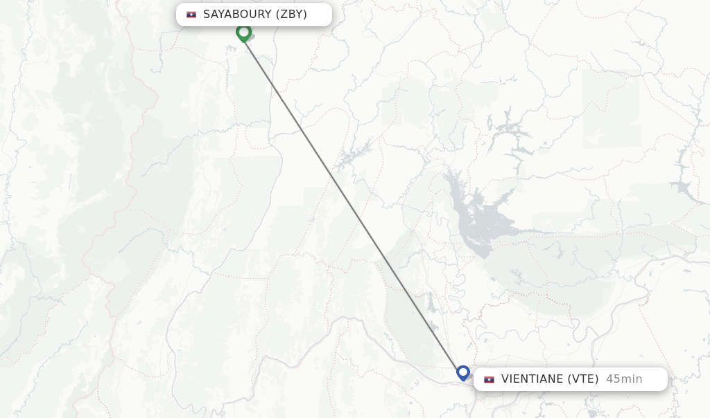 Flights from Sayaboury to Vientiane route map