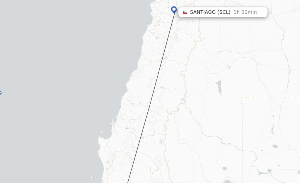 Flights from Temuco to Santiago route map