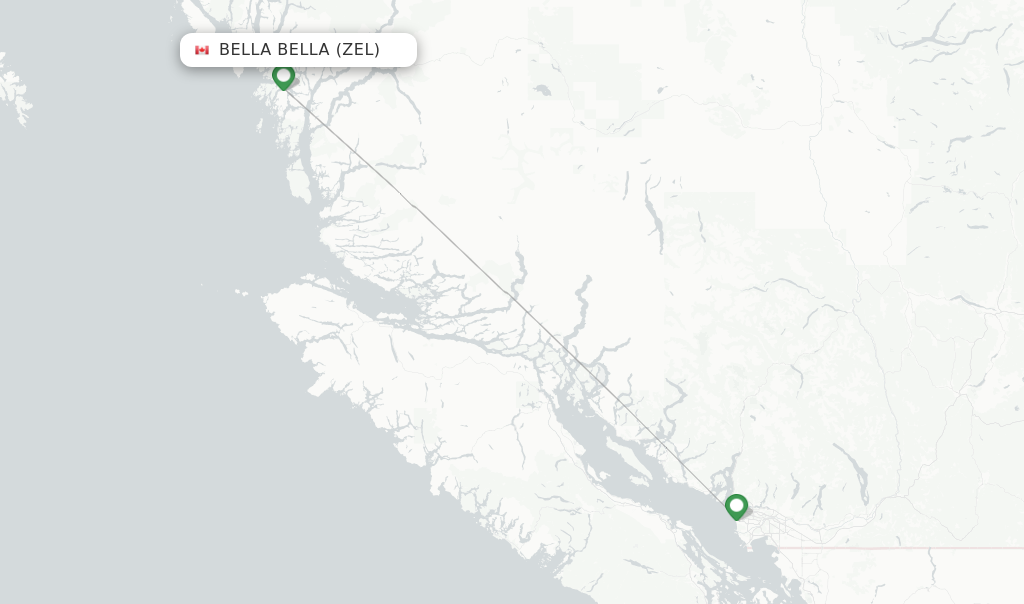 Route map with flights from Bella Bella with Pacific Coastal Airlines