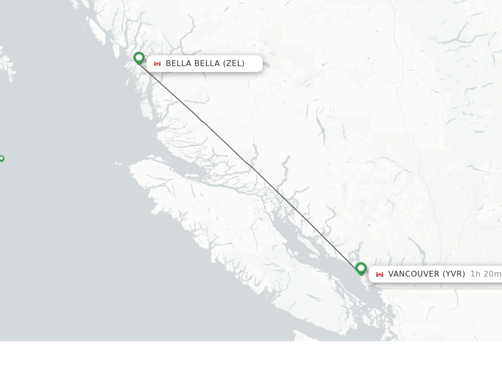 Flights from Bella Bella to Vancouver route map