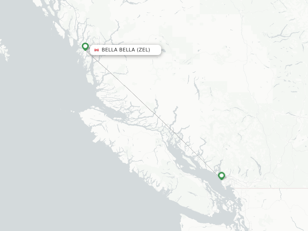 Flights from Bella Bella to Campbell River route map