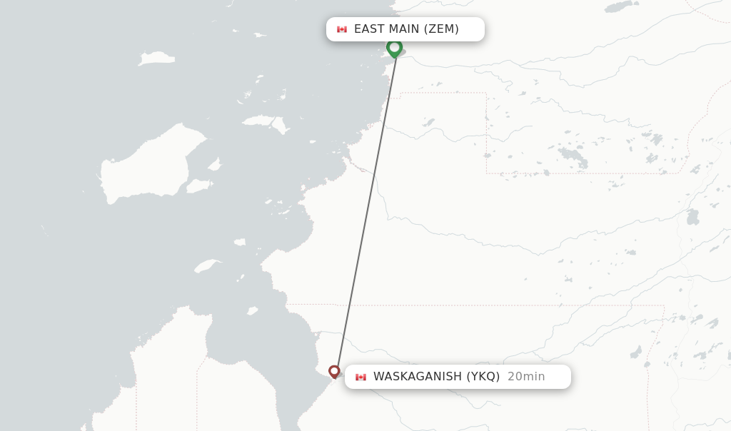 Flights from East Main to Waskaganish route map