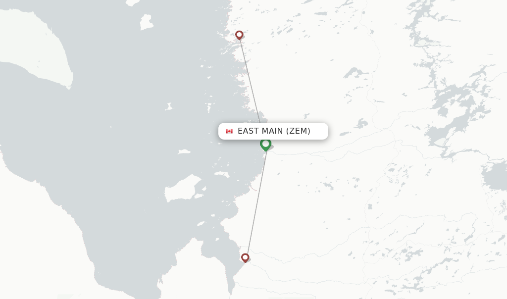 Route map with flights from East Main with Air Creebec