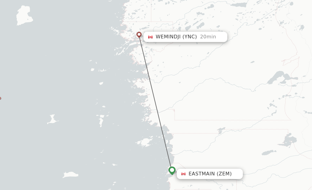 Flights from East Main to Wemindji route map