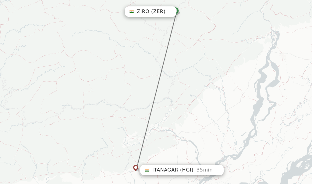 Flights from Ziro to Itanagar route map