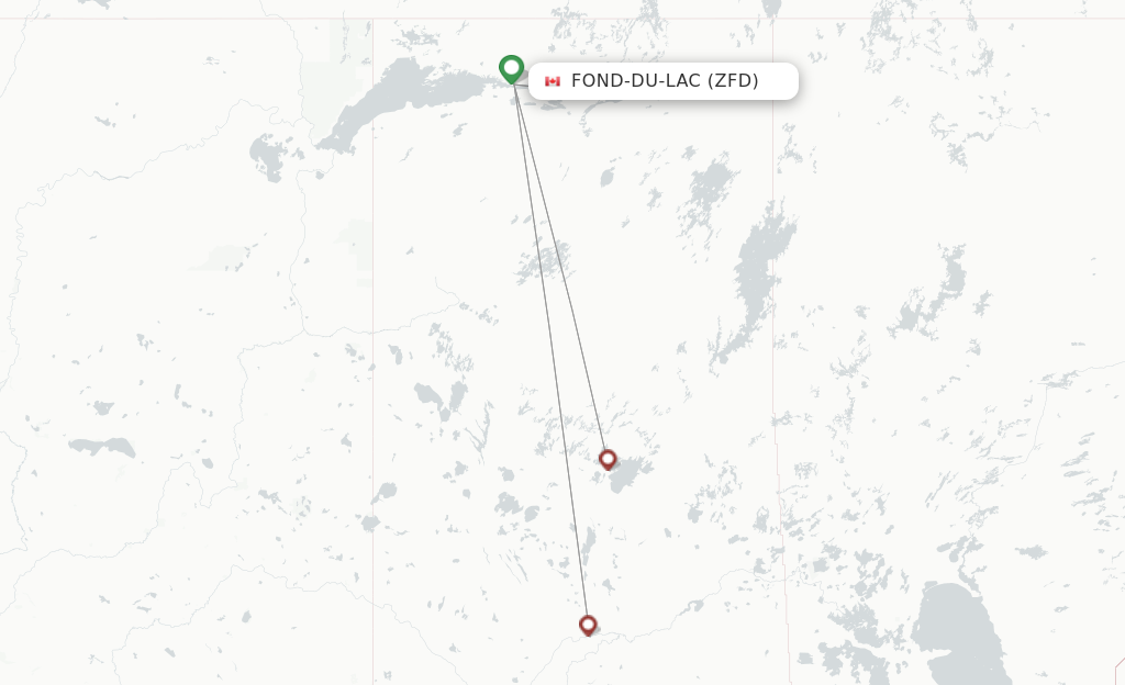 Route map with flights from Fond Du Lac with Transwest Air