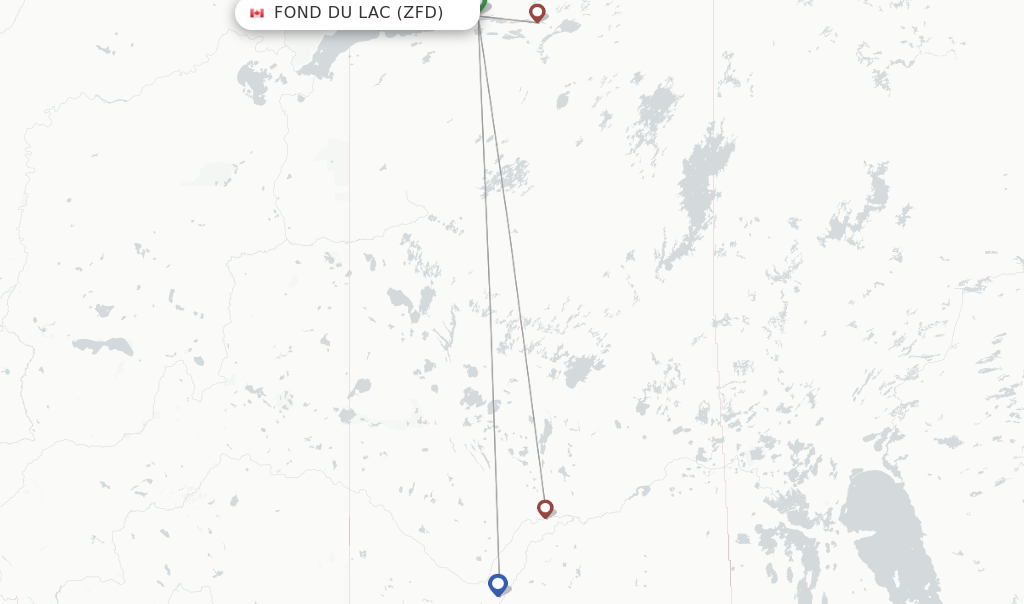 Route map with flights from Fond Du Lac with Rise Air