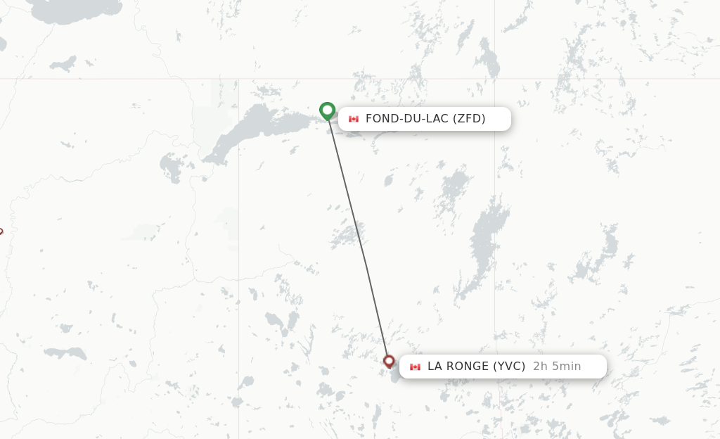 Flights from Fond Du Lac to La Ronge route map