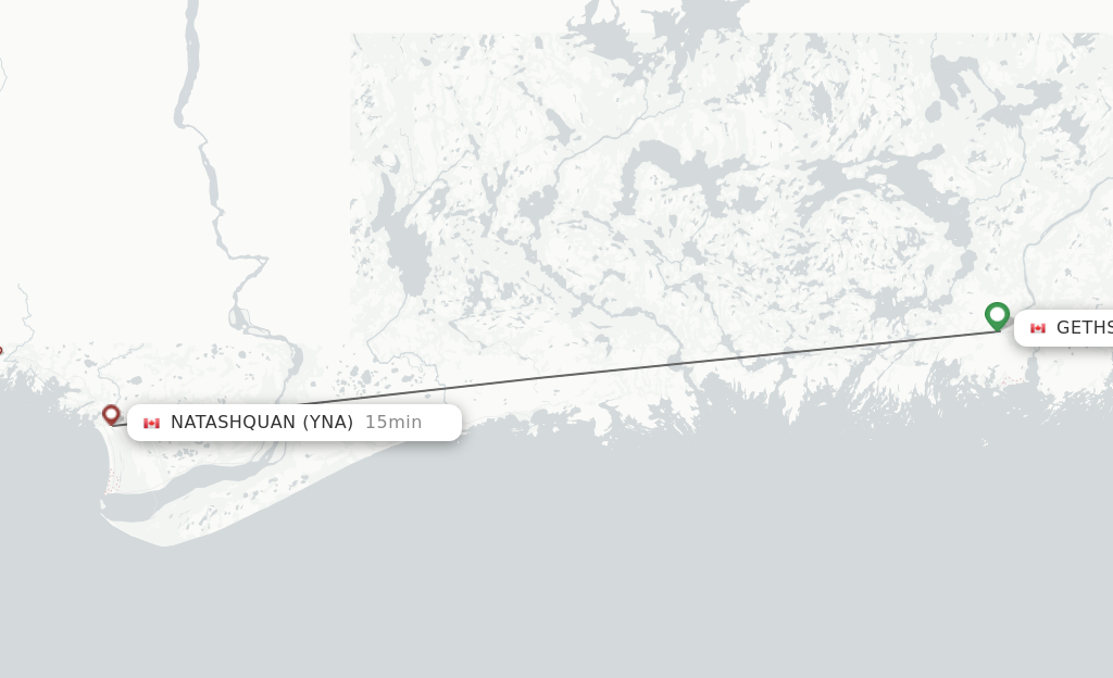 Flights from La Romaine to Natashquan route map