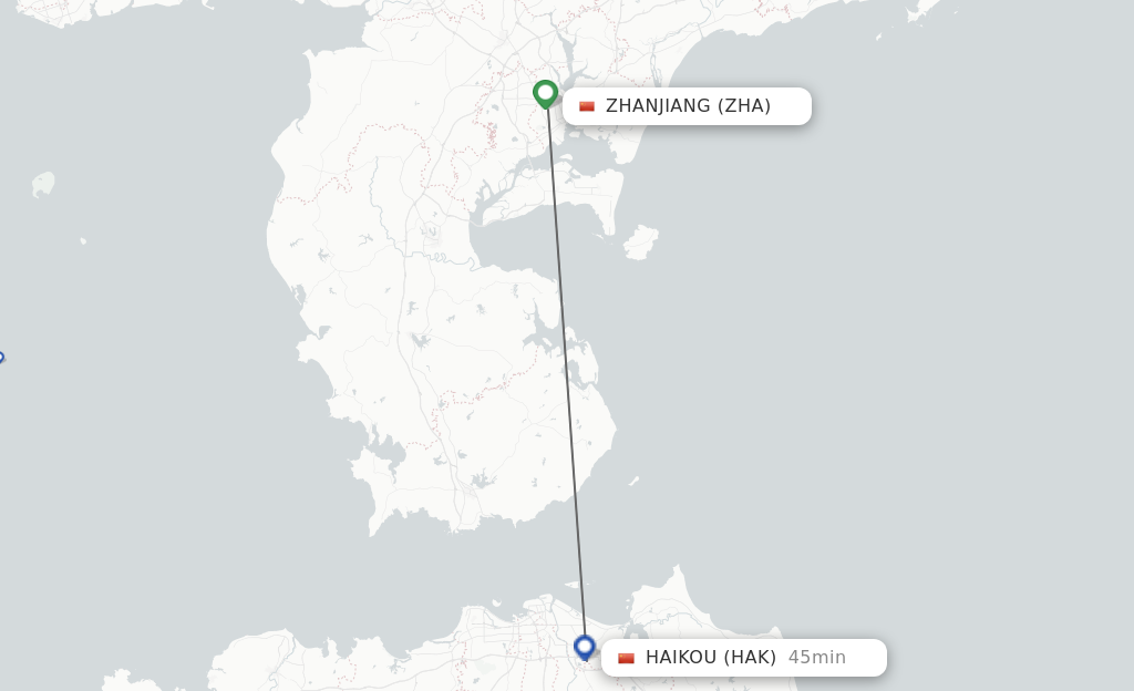 Flights from Zhanjiang to Haikou route map
