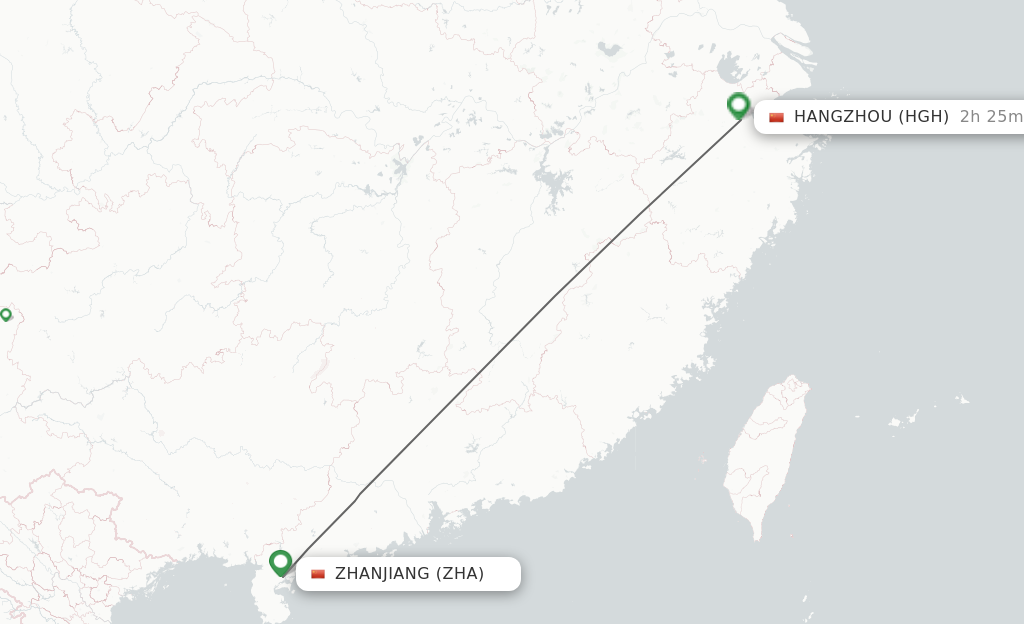 Flights from Zhanjiang to Hangzhou route map