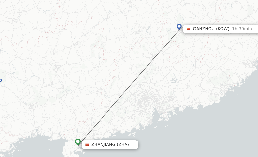 Flights from Zhanjiang to Ganzhou route map