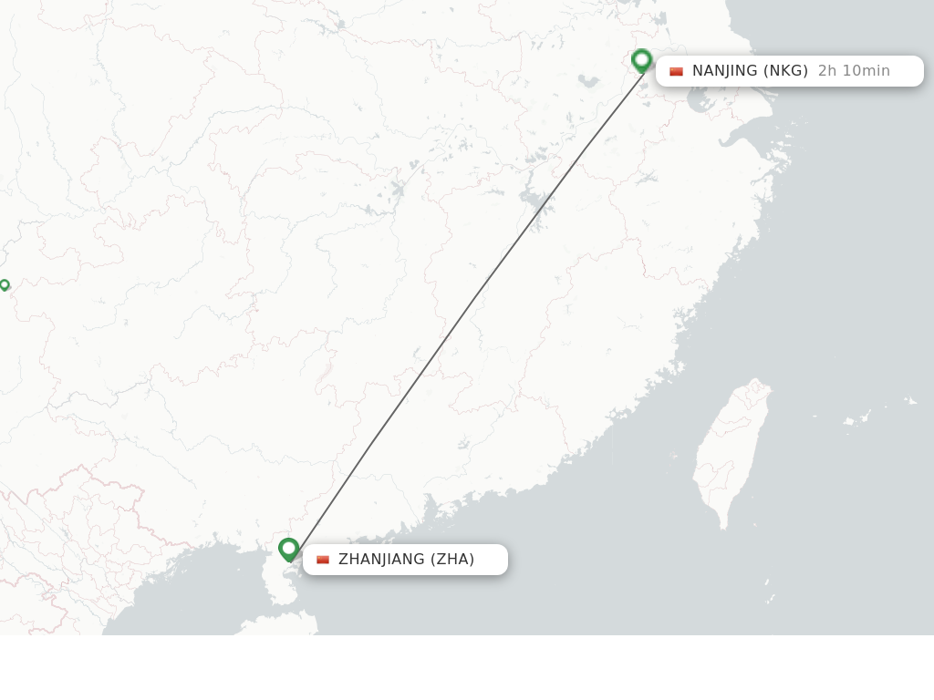 Flights from Zhanjiang to Nanjing route map