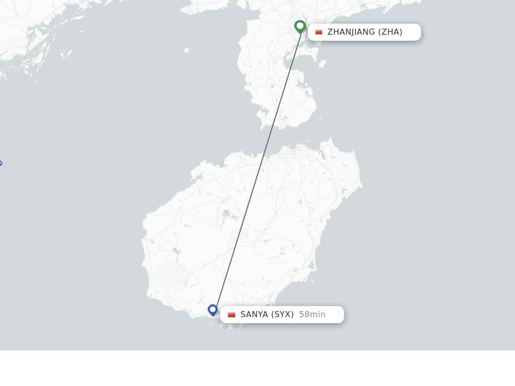 Flights from Zhanjiang to Sanya route map