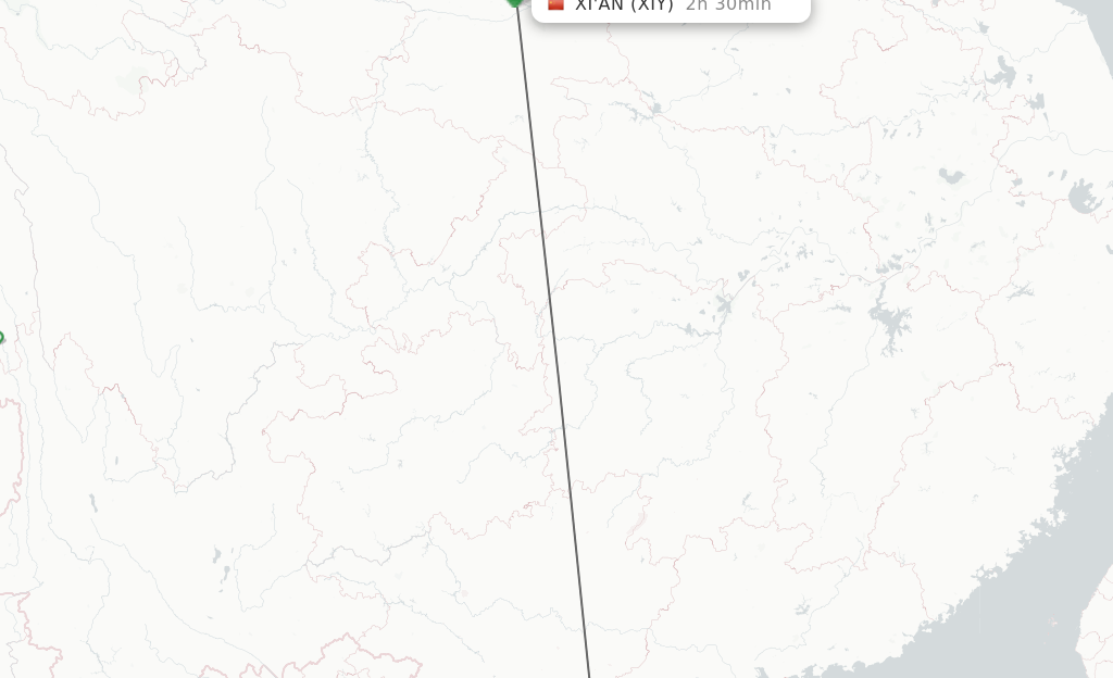Flights from Zhanjiang to Xian route map