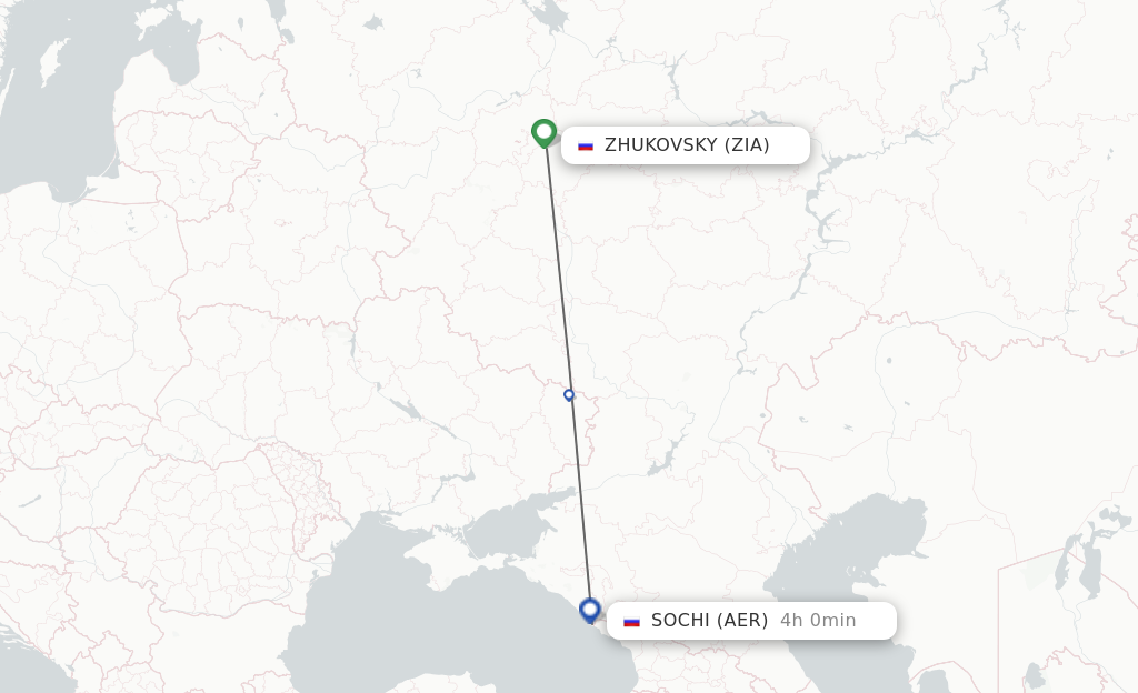 Flights from Zhukovsky to Adler/Sochi route map